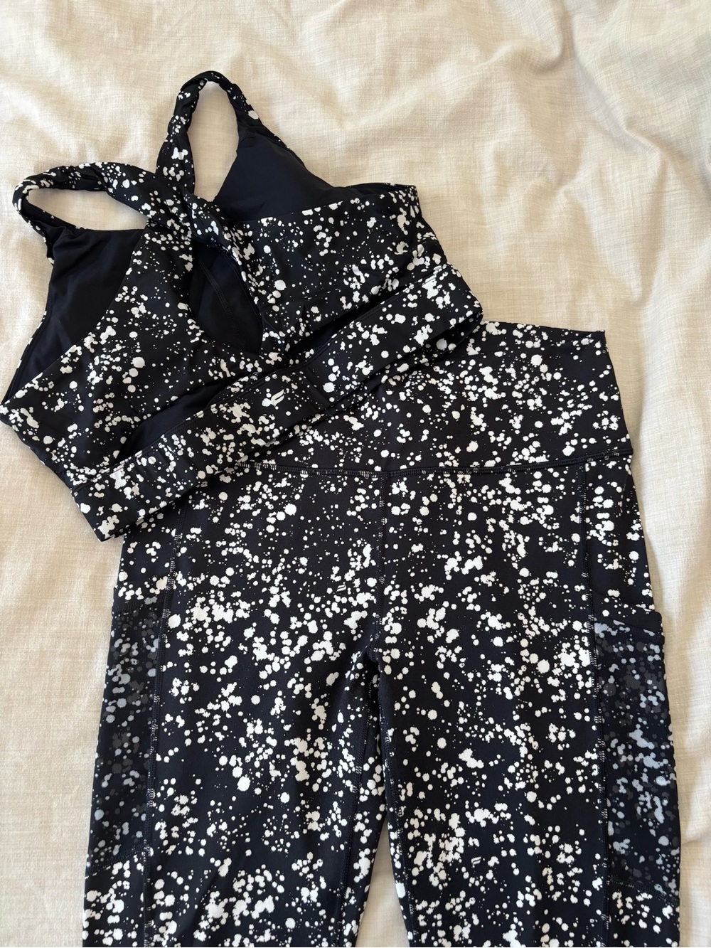Black & White Splatter Sports Bra + Leggings Set